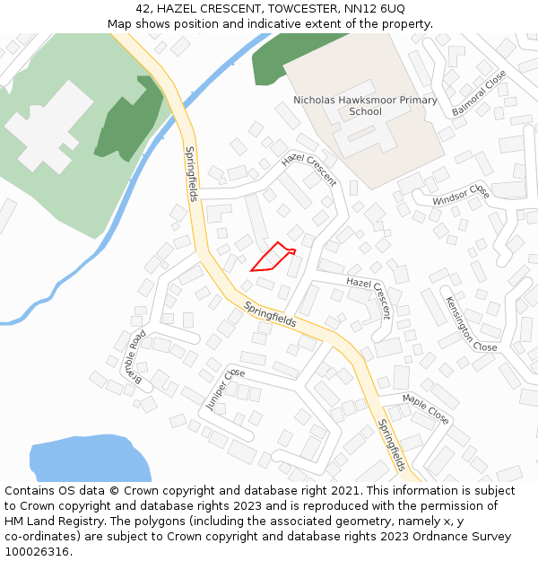 42, HAZEL CRESCENT, TOWCESTER, NN12 6UQ: Location map and indicative extent of plot