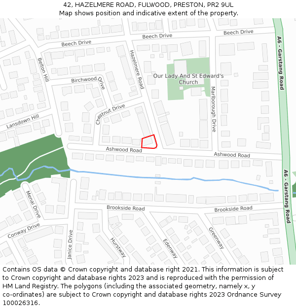 42, HAZELMERE ROAD, FULWOOD, PRESTON, PR2 9UL: Location map and indicative extent of plot