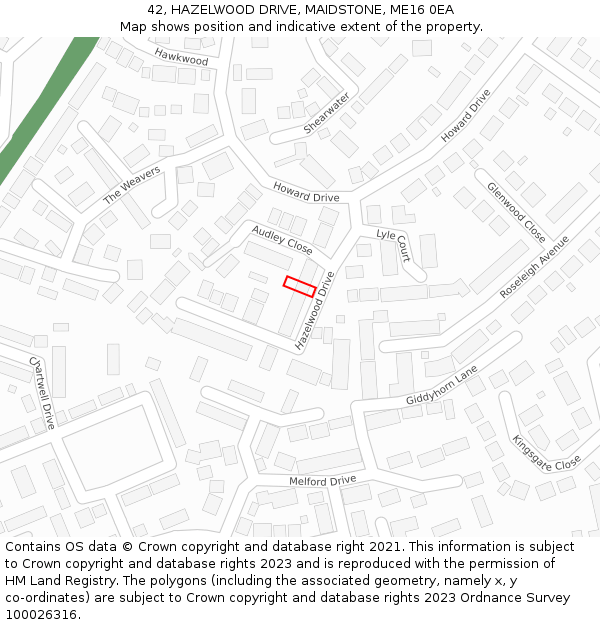 42, HAZELWOOD DRIVE, MAIDSTONE, ME16 0EA: Location map and indicative extent of plot