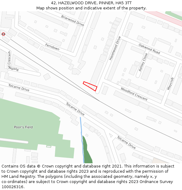 42, HAZELWOOD DRIVE, PINNER, HA5 3TT: Location map and indicative extent of plot