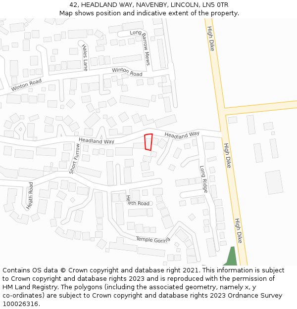 42, HEADLAND WAY, NAVENBY, LINCOLN, LN5 0TR: Location map and indicative extent of plot