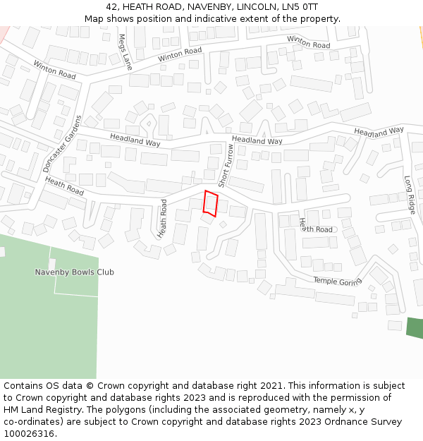 42, HEATH ROAD, NAVENBY, LINCOLN, LN5 0TT: Location map and indicative extent of plot