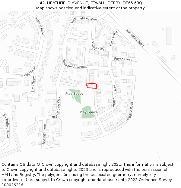 42, HEATHFIELD AVENUE, ETWALL, DERBY, DE65 6RQ: Location map and indicative extent of plot