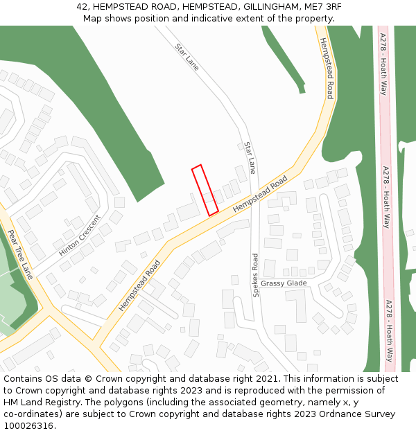 42, HEMPSTEAD ROAD, HEMPSTEAD, GILLINGHAM, ME7 3RF: Location map and indicative extent of plot