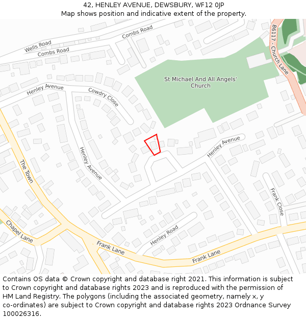 42, HENLEY AVENUE, DEWSBURY, WF12 0JP: Location map and indicative extent of plot