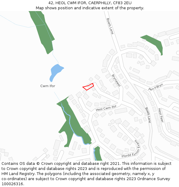 42, HEOL CWM IFOR, CAERPHILLY, CF83 2EU: Location map and indicative extent of plot