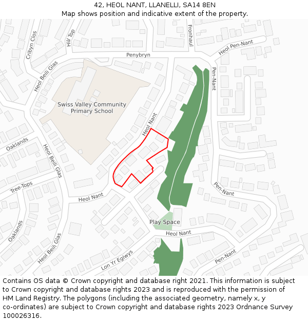 42, HEOL NANT, LLANELLI, SA14 8EN: Location map and indicative extent of plot