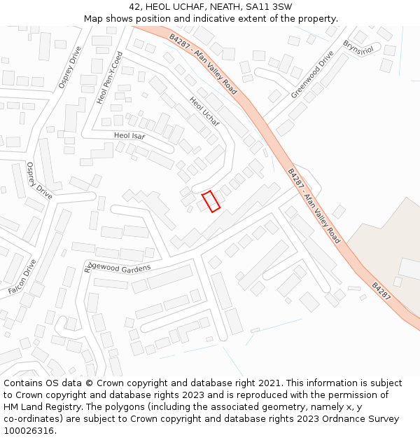 42, HEOL UCHAF, NEATH, SA11 3SW: Location map and indicative extent of plot