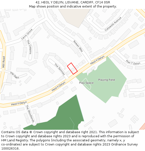 42, HEOL Y DELYN, LISVANE, CARDIFF, CF14 0SR: Location map and indicative extent of plot