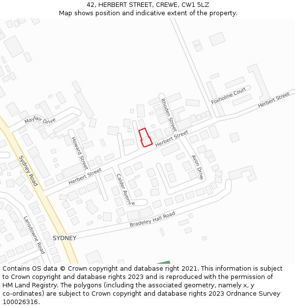 42, HERBERT STREET, CREWE, CW1 5LZ: Location map and indicative extent of plot