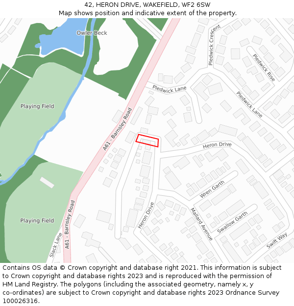 42, HERON DRIVE, WAKEFIELD, WF2 6SW: Location map and indicative extent of plot