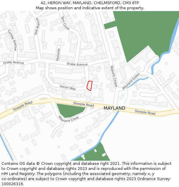 42, HERON WAY, MAYLAND, CHELMSFORD, CM3 6TP: Location map and indicative extent of plot