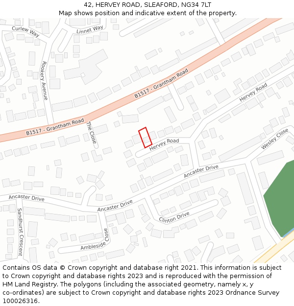 42, HERVEY ROAD, SLEAFORD, NG34 7LT: Location map and indicative extent of plot