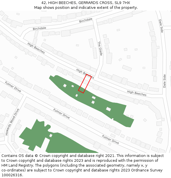 42, HIGH BEECHES, GERRARDS CROSS, SL9 7HX: Location map and indicative extent of plot