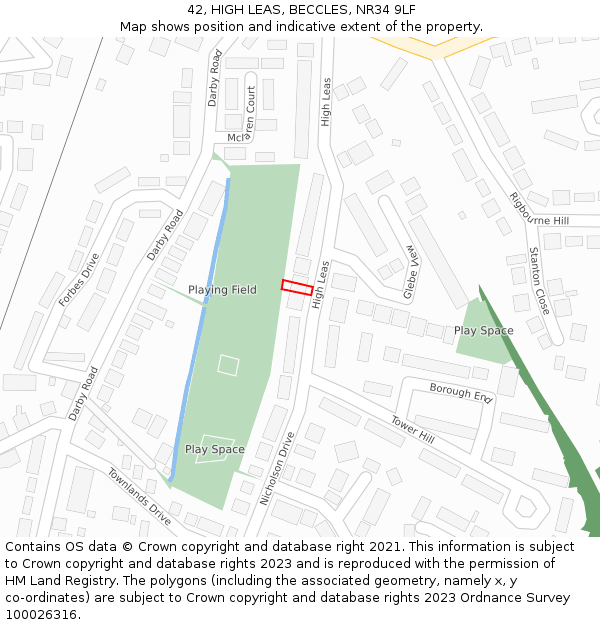 42, HIGH LEAS, BECCLES, NR34 9LF: Location map and indicative extent of plot
