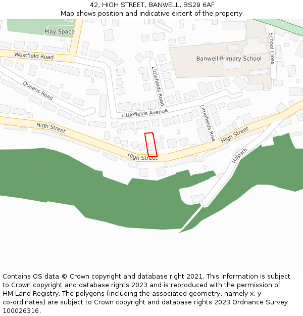 42, HIGH STREET, BANWELL, BS29 6AF: Location map and indicative extent of plot