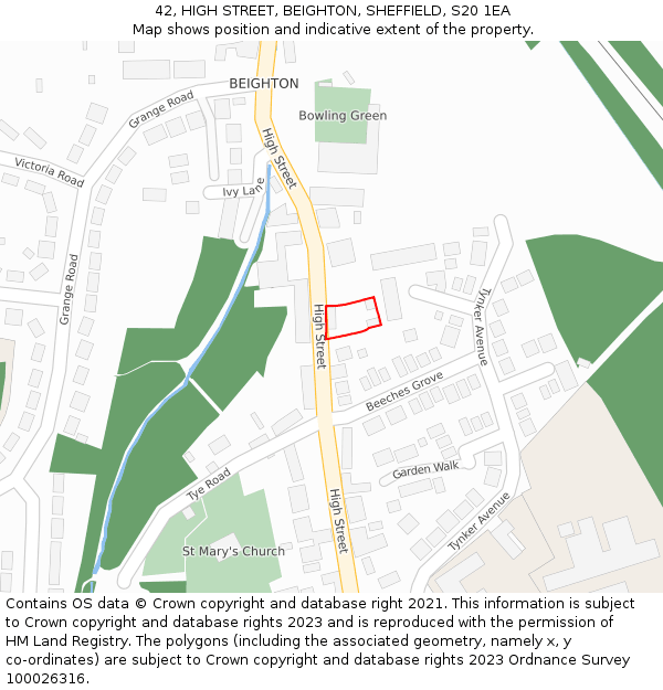 42, HIGH STREET, BEIGHTON, SHEFFIELD, S20 1EA: Location map and indicative extent of plot