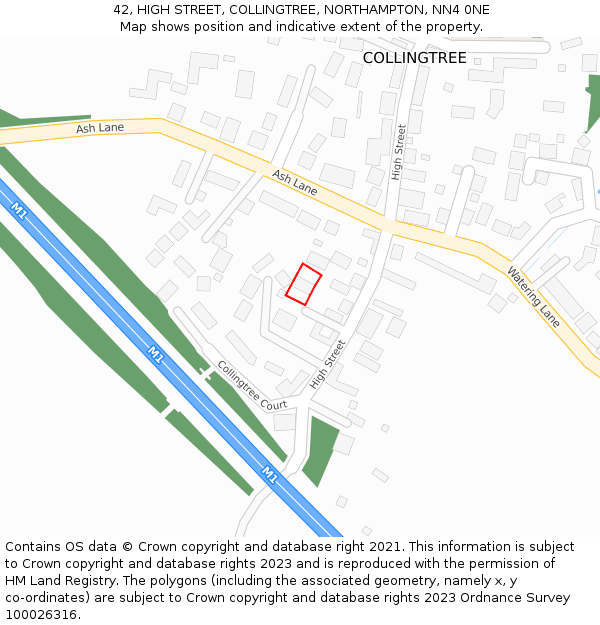 42, HIGH STREET, COLLINGTREE, NORTHAMPTON, NN4 0NE: Location map and indicative extent of plot