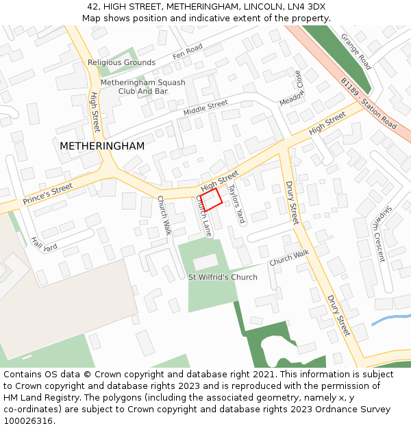 42, HIGH STREET, METHERINGHAM, LINCOLN, LN4 3DX: Location map and indicative extent of plot