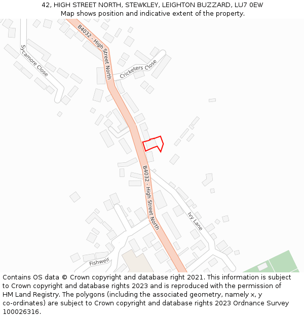 42, HIGH STREET NORTH, STEWKLEY, LEIGHTON BUZZARD, LU7 0EW: Location map and indicative extent of plot