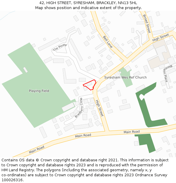 42, HIGH STREET, SYRESHAM, BRACKLEY, NN13 5HL: Location map and indicative extent of plot