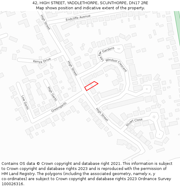 42, HIGH STREET, YADDLETHORPE, SCUNTHORPE, DN17 2RE: Location map and indicative extent of plot