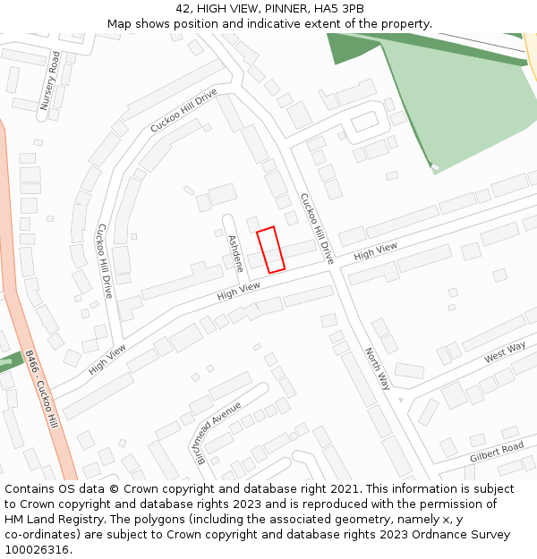 42, HIGH VIEW, PINNER, HA5 3PB: Location map and indicative extent of plot