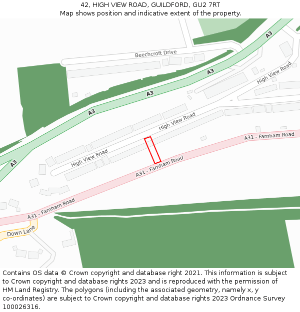 42, HIGH VIEW ROAD, GUILDFORD, GU2 7RT: Location map and indicative extent of plot