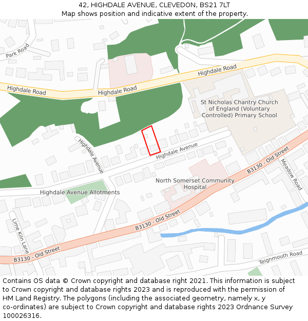 42, HIGHDALE AVENUE, CLEVEDON, BS21 7LT: Location map and indicative extent of plot