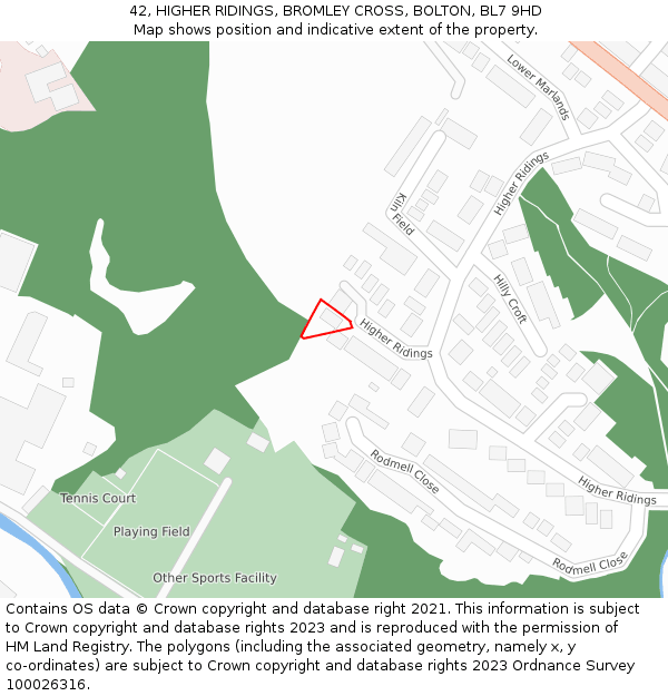 42, HIGHER RIDINGS, BROMLEY CROSS, BOLTON, BL7 9HD: Location map and indicative extent of plot