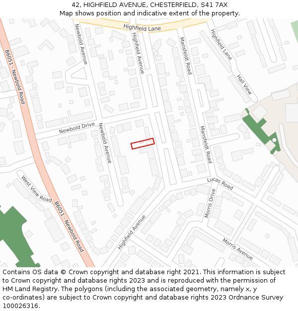 42, HIGHFIELD AVENUE, CHESTERFIELD, S41 7AX: Location map and indicative extent of plot