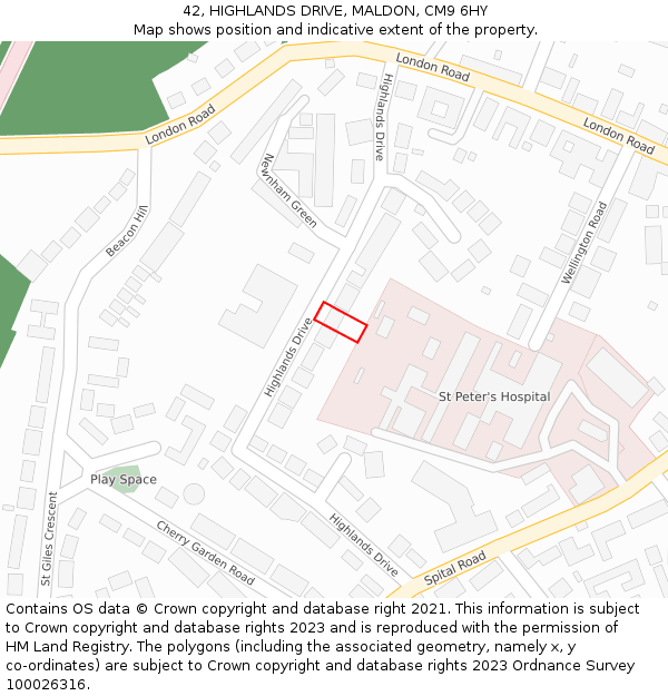 42, HIGHLANDS DRIVE, MALDON, CM9 6HY: Location map and indicative extent of plot