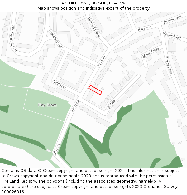 42, HILL LANE, RUISLIP, HA4 7JW: Location map and indicative extent of plot