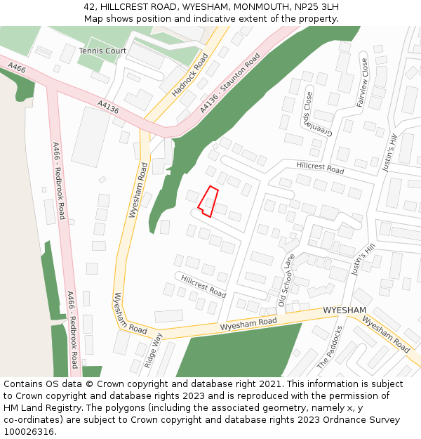 42, HILLCREST ROAD, WYESHAM, MONMOUTH, NP25 3LH: Location map and indicative extent of plot