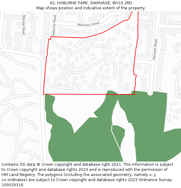 42, HOBURNE PARK, SWANAGE, BH19 2RD: Location map and indicative extent of plot