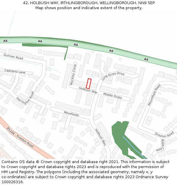 42, HOLBUSH WAY, IRTHLINGBOROUGH, WELLINGBOROUGH, NN9 5EP: Location map and indicative extent of plot