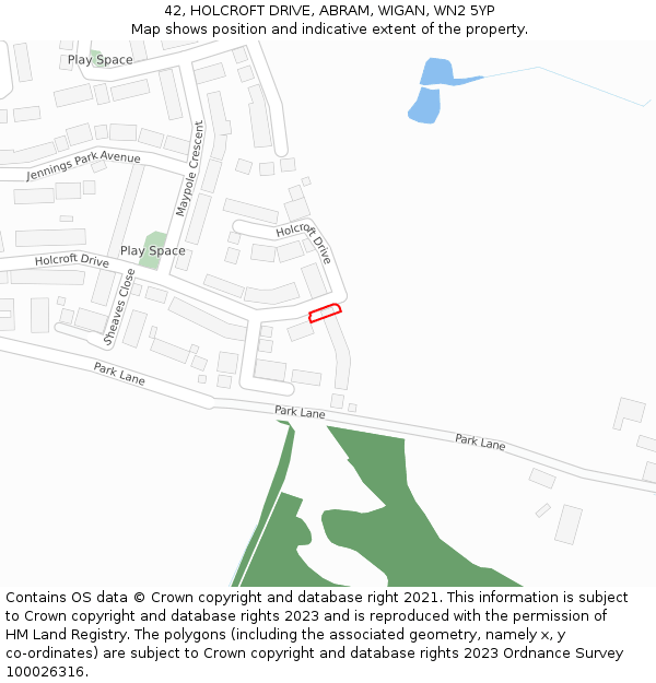 42, HOLCROFT DRIVE, ABRAM, WIGAN, WN2 5YP: Location map and indicative extent of plot