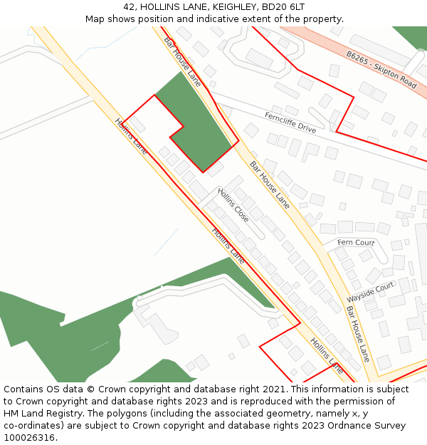 42, HOLLINS LANE, KEIGHLEY, BD20 6LT: Location map and indicative extent of plot