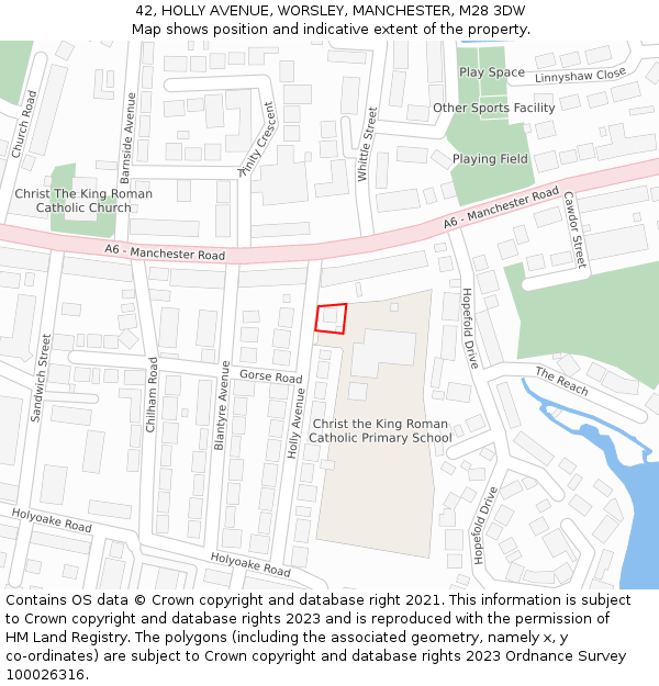 42, HOLLY AVENUE, WORSLEY, MANCHESTER, M28 3DW: Location map and indicative extent of plot