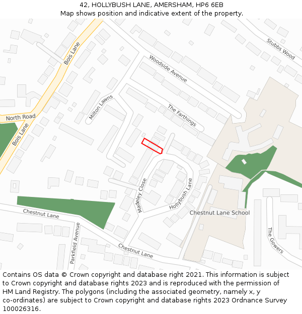 42, HOLLYBUSH LANE, AMERSHAM, HP6 6EB: Location map and indicative extent of plot