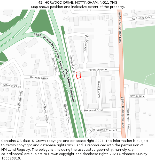 42, HORWOOD DRIVE, NOTTINGHAM, NG11 7HG: Location map and indicative extent of plot