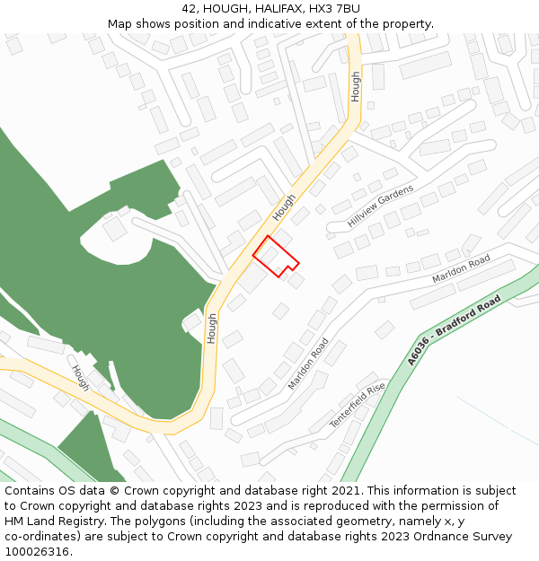 42, HOUGH, HALIFAX, HX3 7BU: Location map and indicative extent of plot