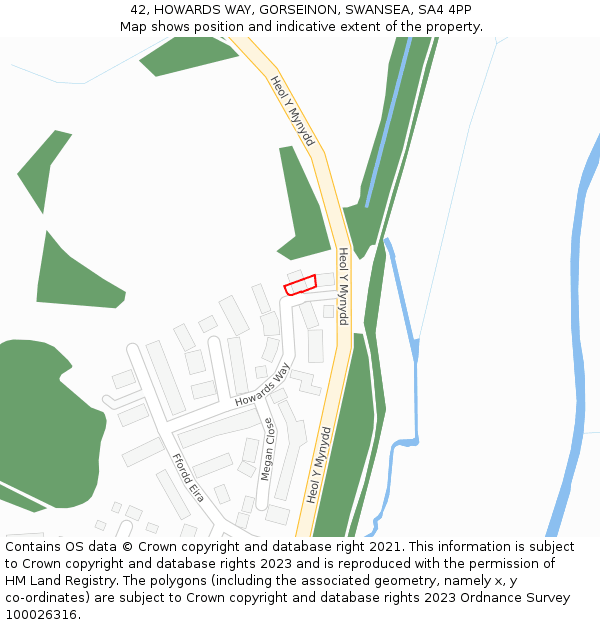 42, HOWARDS WAY, GORSEINON, SWANSEA, SA4 4PP: Location map and indicative extent of plot