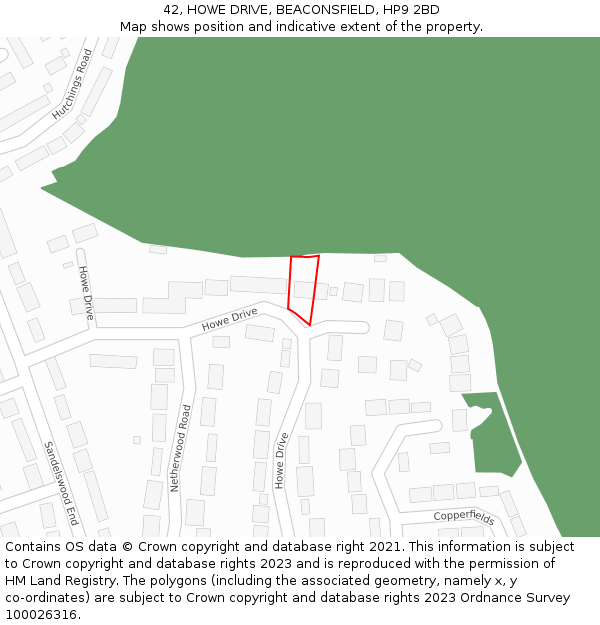 42, HOWE DRIVE, BEACONSFIELD, HP9 2BD: Location map and indicative extent of plot