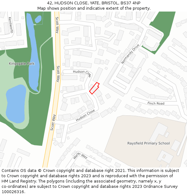 42, HUDSON CLOSE, YATE, BRISTOL, BS37 4NP: Location map and indicative extent of plot