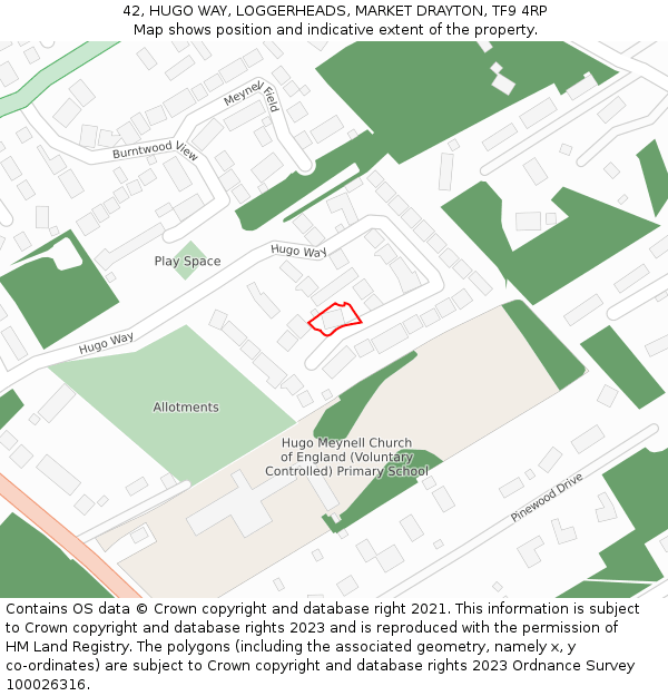 42, HUGO WAY, LOGGERHEADS, MARKET DRAYTON, TF9 4RP: Location map and indicative extent of plot