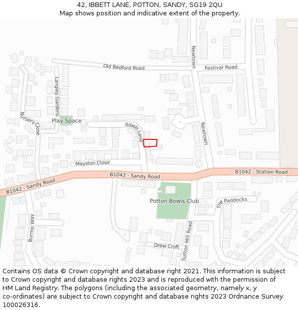42, IBBETT LANE, POTTON, SANDY, SG19 2QU: Location map and indicative extent of plot