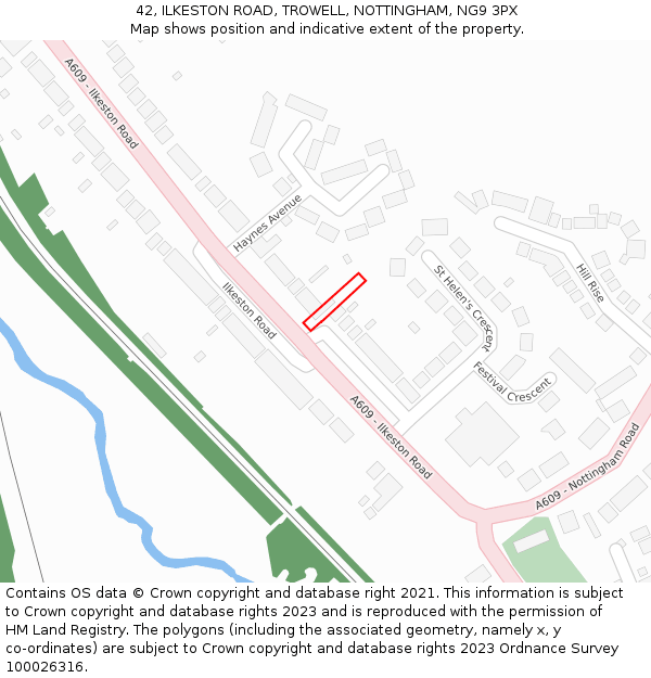 42, ILKESTON ROAD, TROWELL, NOTTINGHAM, NG9 3PX: Location map and indicative extent of plot