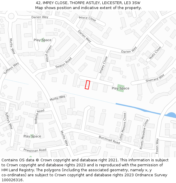 42, IMPEY CLOSE, THORPE ASTLEY, LEICESTER, LE3 3SW: Location map and indicative extent of plot