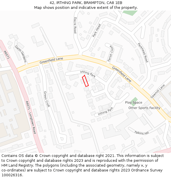 42, IRTHING PARK, BRAMPTON, CA8 1EB: Location map and indicative extent of plot